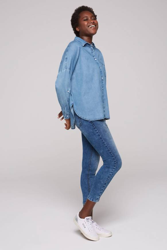 Soccx Oversized Denim-Bluse Mit Print Blue Vintage