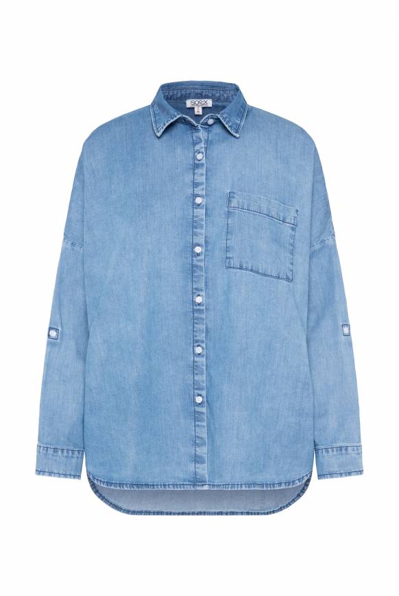 Soccx Oversized Denim-Bluse Mit Print Blue Vintage
