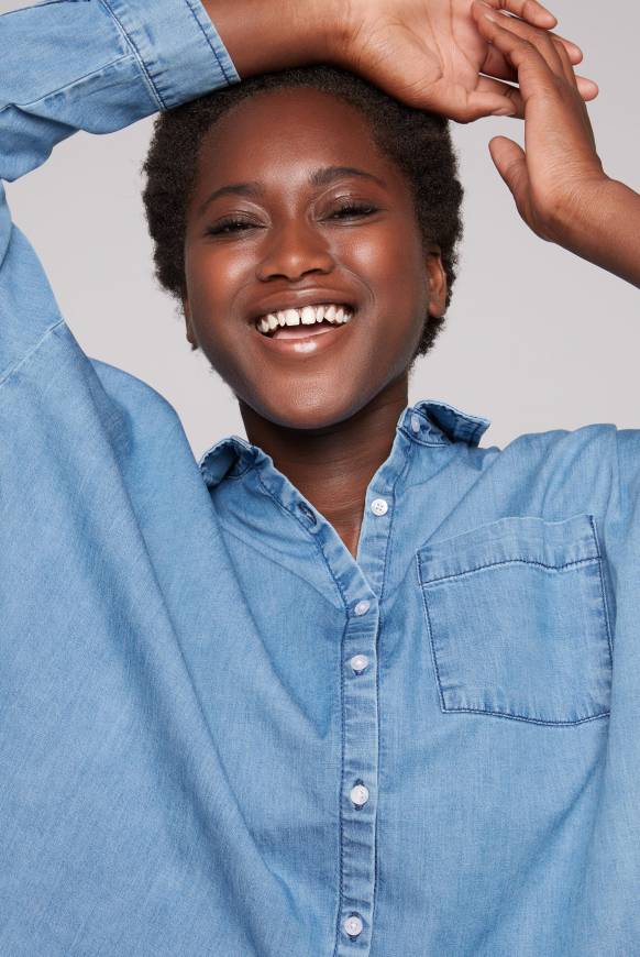 Soccx Oversized Denim-Bluse Mit Print Blue Vintage