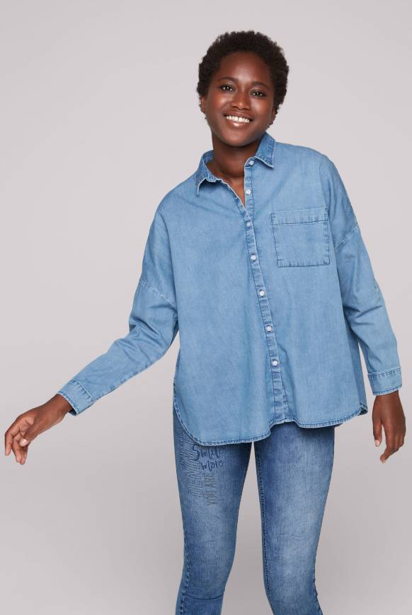 Soccx Oversized Denim-Bluse mit Print blue vintage