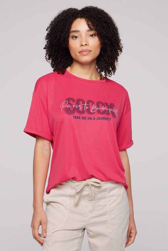 Soccx Oversized T-Shirt Mit Logo Artwork Pinky Red
