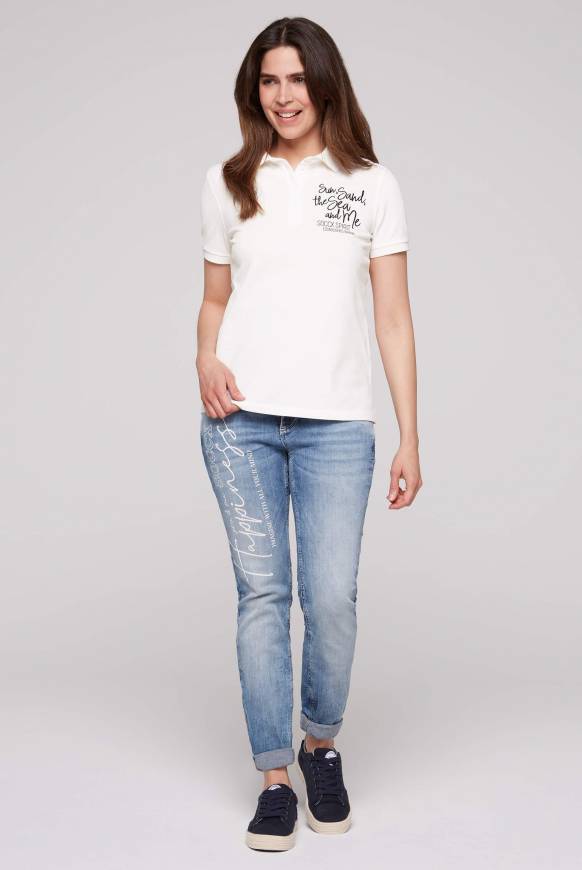 Soccx Pikee-Polo Mit Rücken-Artwork Ivory