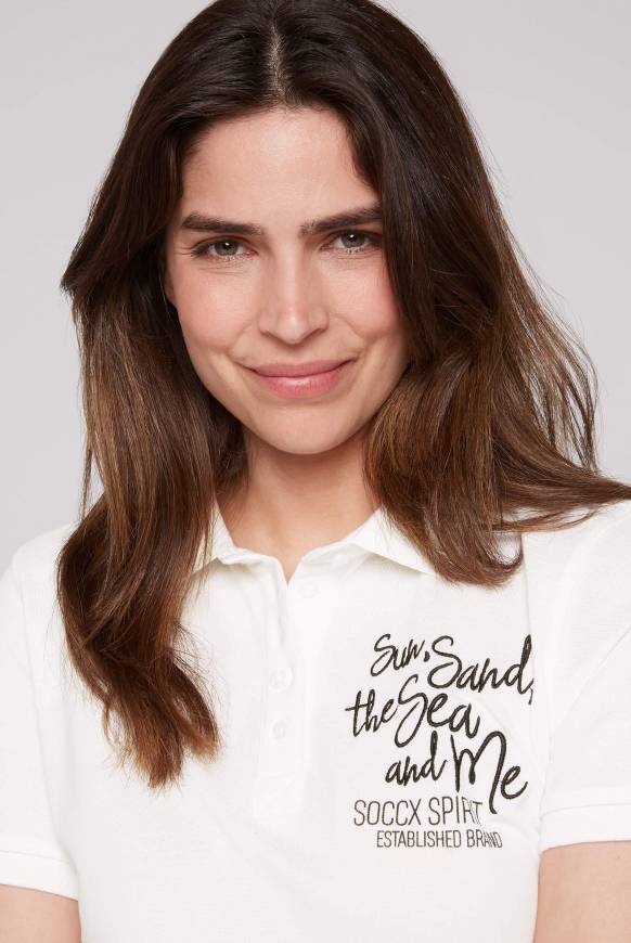 Soccx Pikee-Polo Mit Rücken-Artwork Ivory