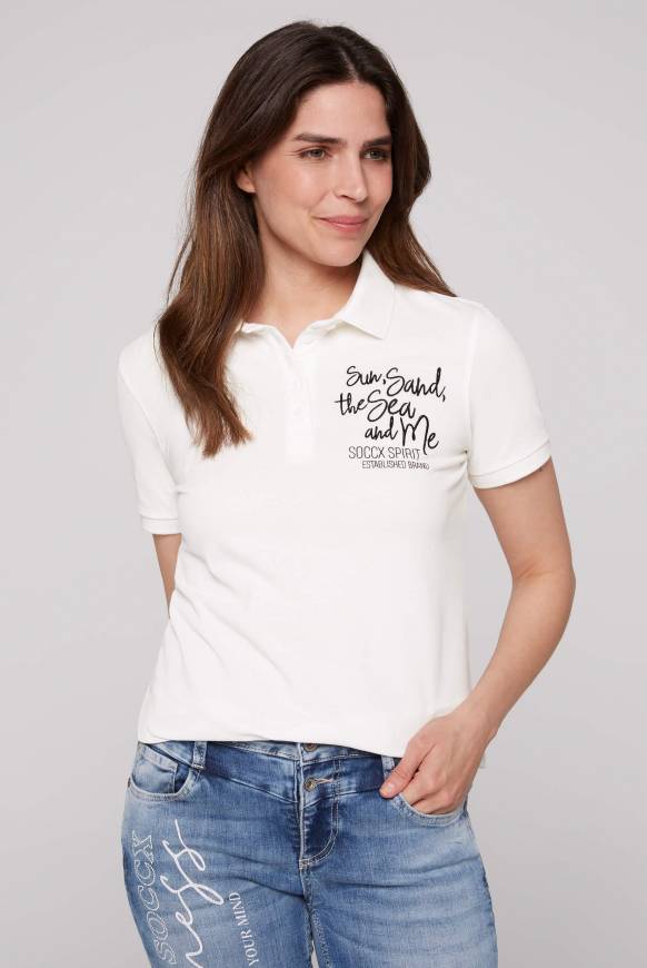 Soccx Pikee-Polo mit Rücken-Artwork ivory