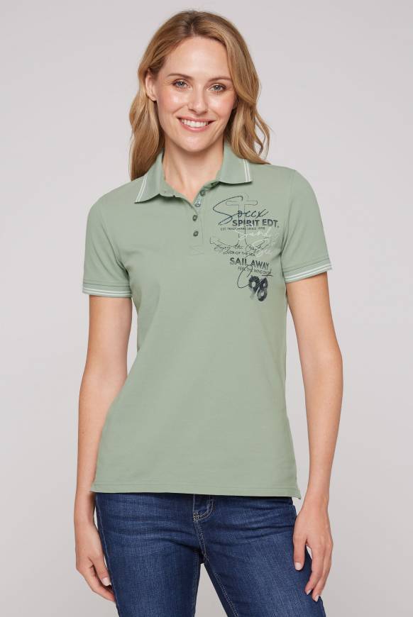 Soccx Pikee-Polo mit Rücken-Artwork muted aqua