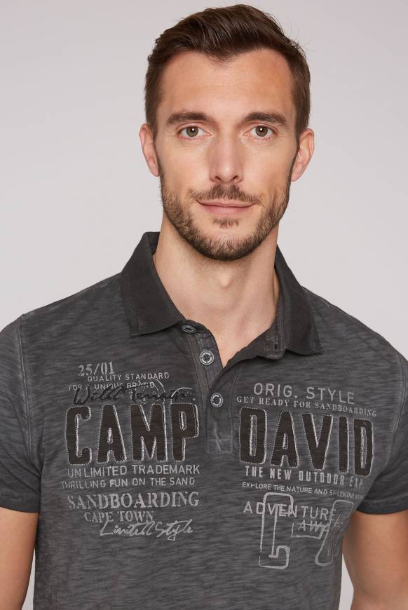 Soccx Polo Oil Dyed Mit Label-Applikationen Black