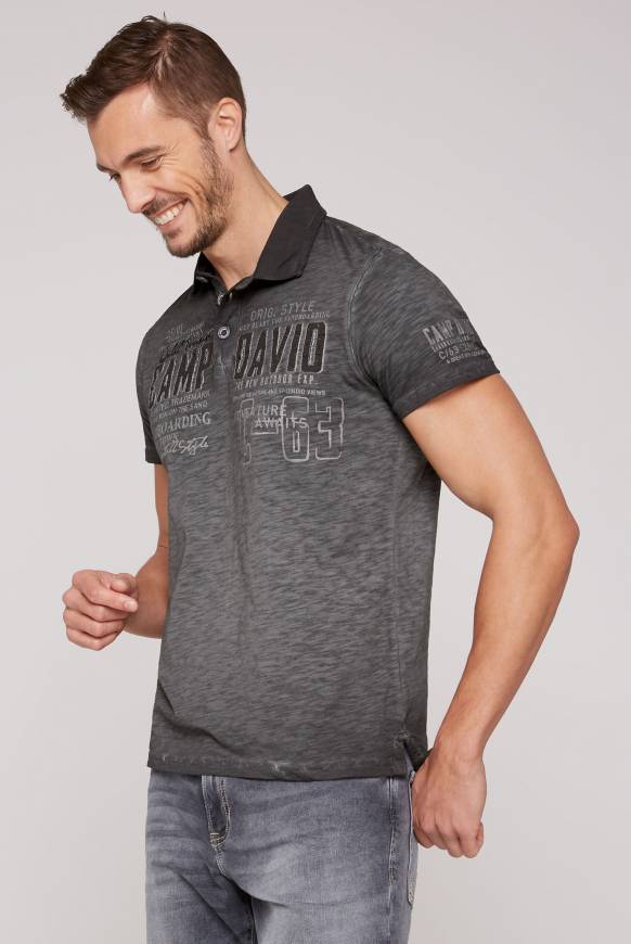 Soccx Polo Oil Dyed mit Label-Applikationen black