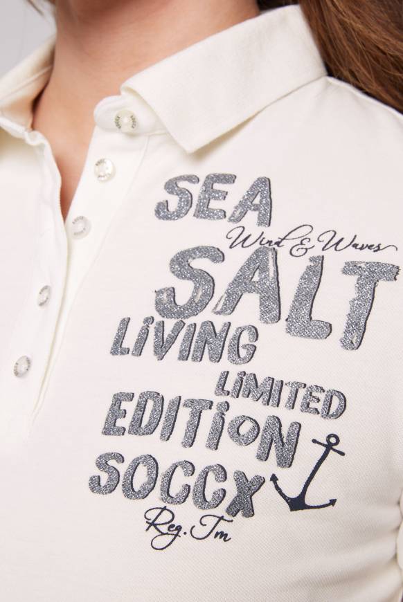 Soccx Poloshirt Aus Pikee Mit Glitter Print Ivory