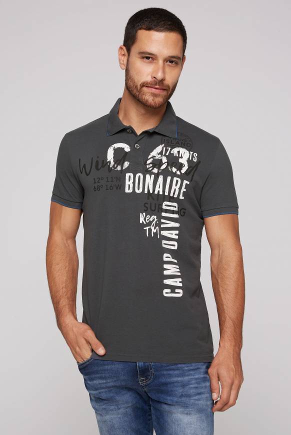 Soccx Poloshirt aus Pikee mit Print Artwork ash