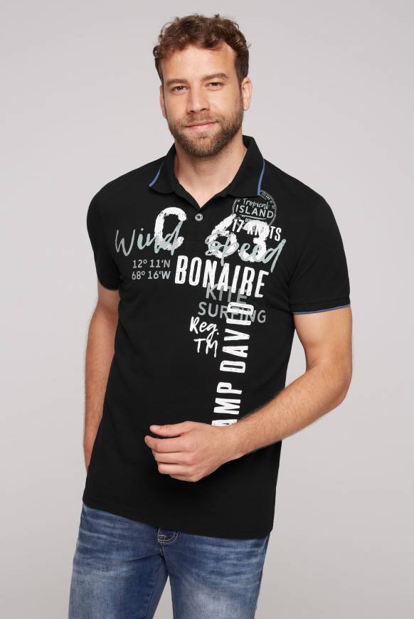 Soccx Poloshirt aus Pikee mit Print Artwork black