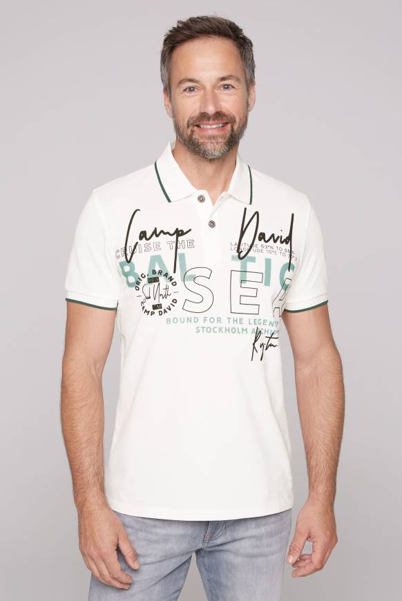 Soccx Poloshirt aus Pikee mit Rubber Print ivory