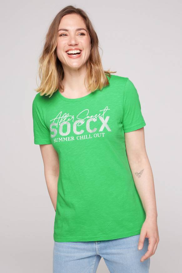 Soccx Rundhalsshirt mit Logo Print bright kiwi