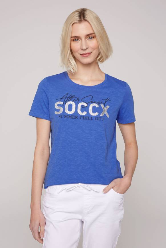 Soccx Rundhalsshirt mit Logo Print heaven blue