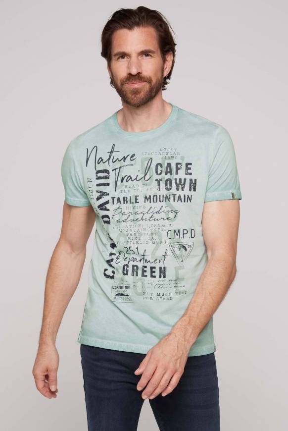 Soccx Rundhalsshirt Oil Dyed mit Label Print teal