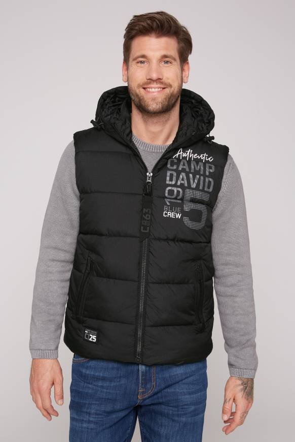 Soccx Steppweste mit Kapuze und Rücken-Print black