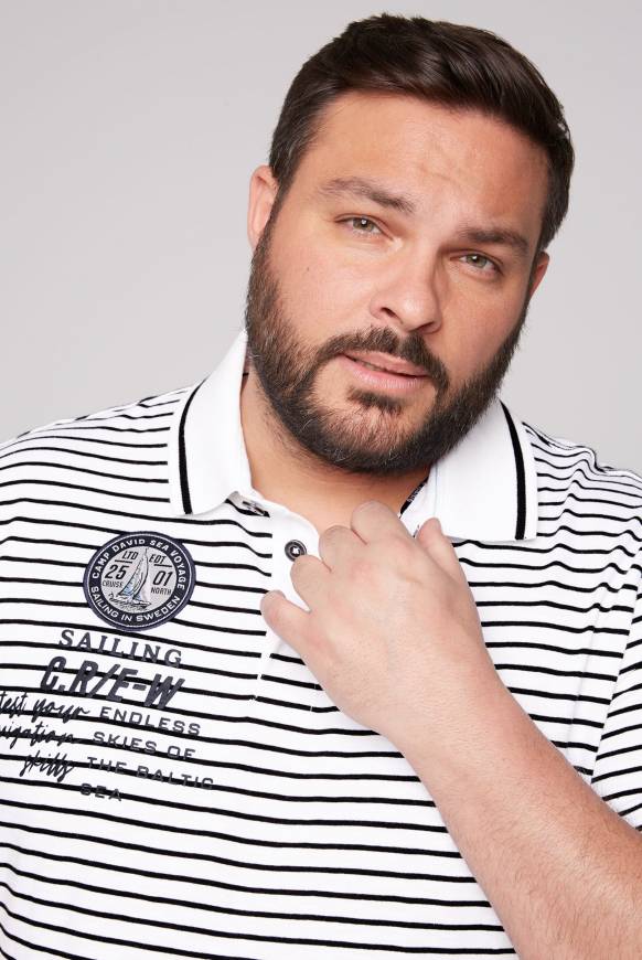 Soccx Streifen-Polo Mit Logo Details Opticwhite