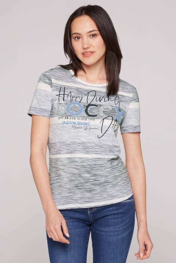 Soccx Streifenshirt mit Glitter Logo deep sea