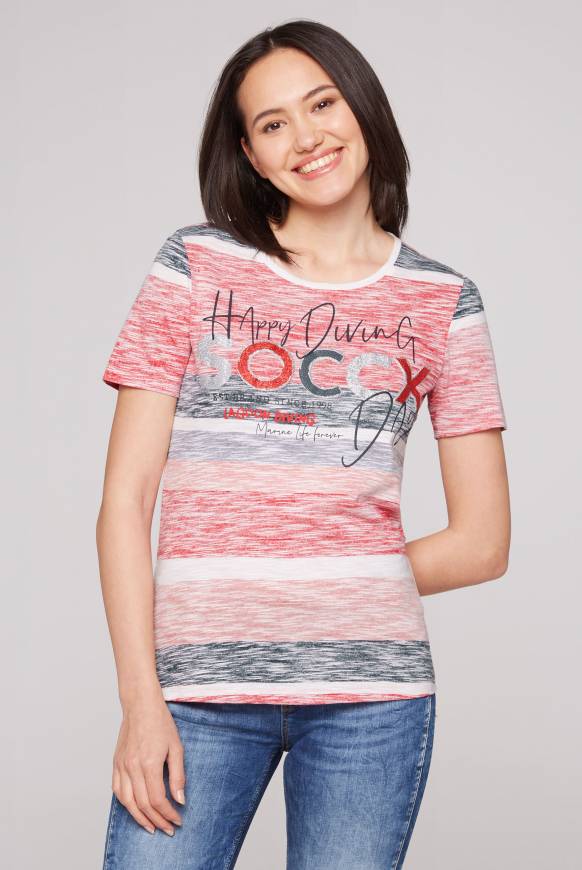 Soccx Streifenshirt mit Glitter Logo royal red XXL