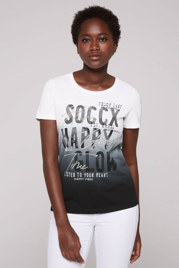 Soccx T-Shirt Dip Dye mit Glitter Wording black S