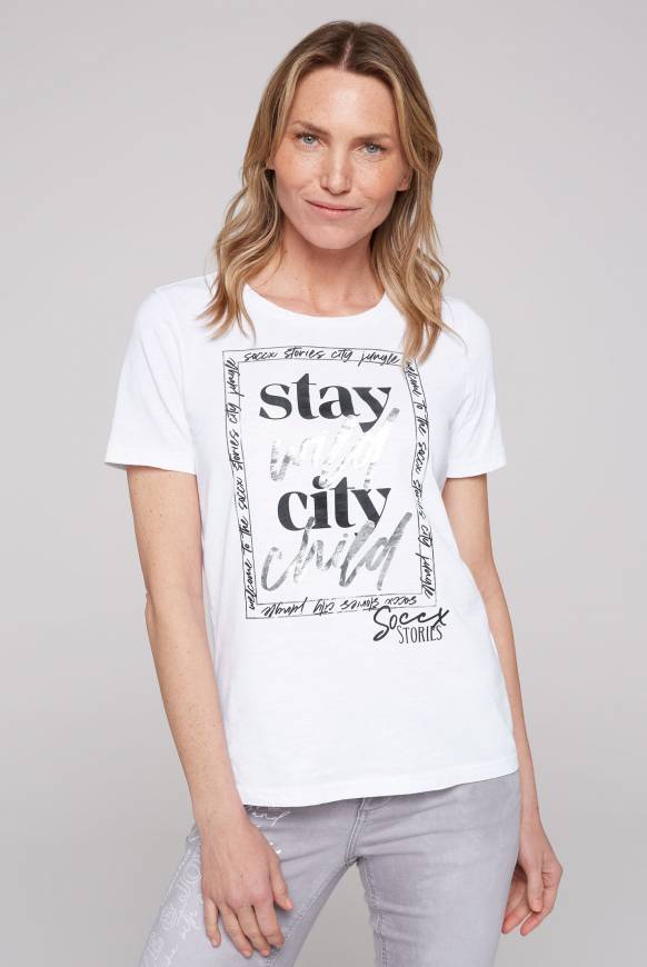 Soccx T-Shirt mit Folienprint opticwhite