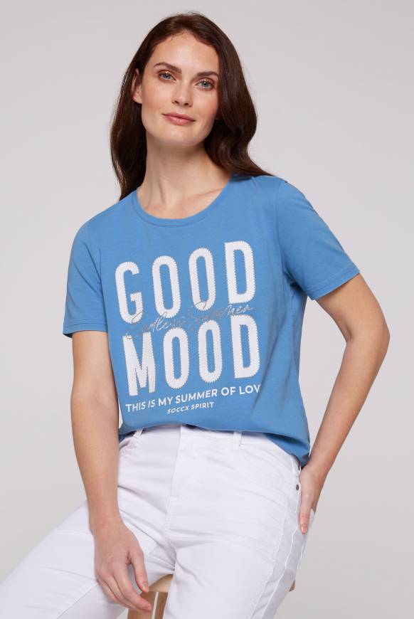 Soccx T-Shirt mit Glitter-Puff-Print airy blue