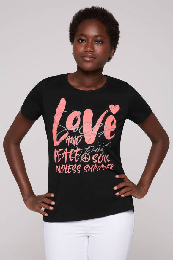 Soccx T-Shirt mit Glitter-Puff-Print black