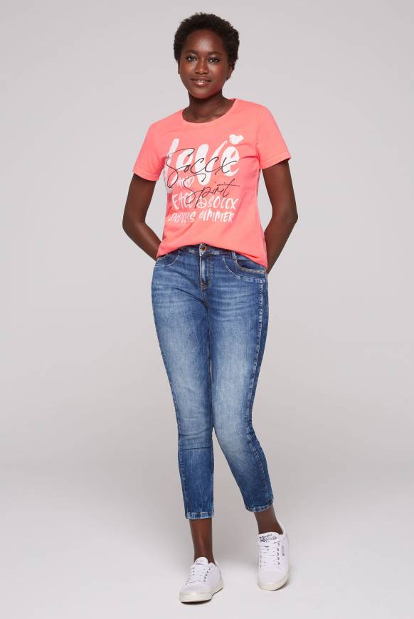 Soccx T-Shirt Mit Glitter-Puff-Print Neon Pink