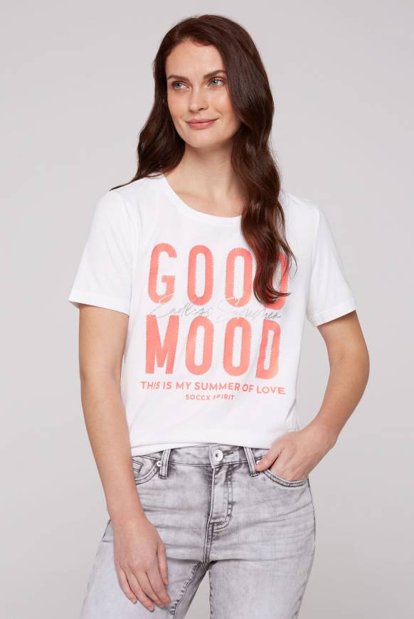 Soccx T-Shirt mit Glitter-Puff-Print opticwhite