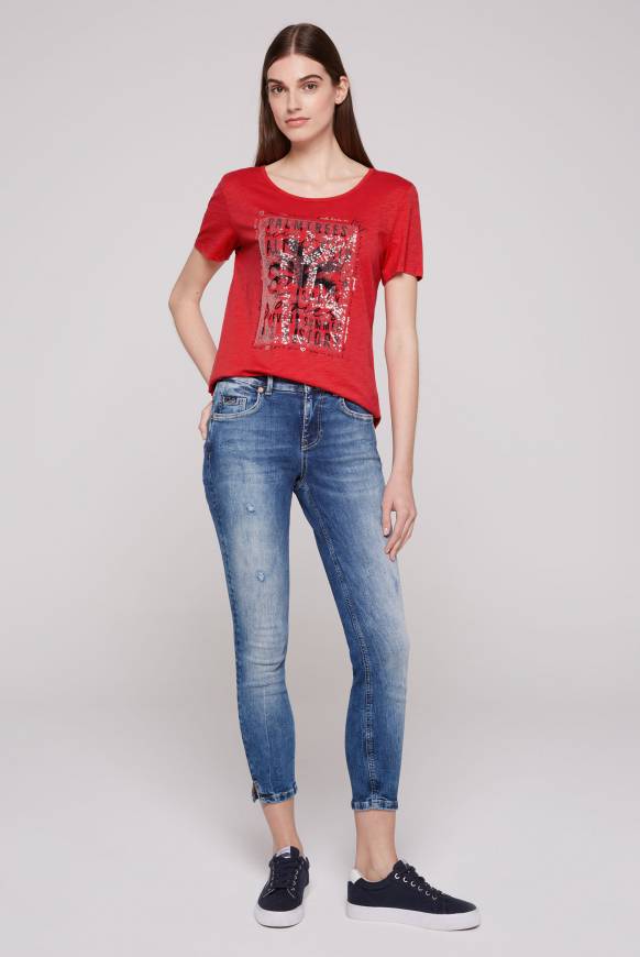 Soccx T-Shirt Mit Pailletten-Artwork Red Orange