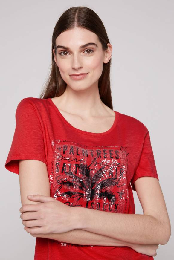 Soccx T-Shirt Mit Pailletten-Artwork Red Orange