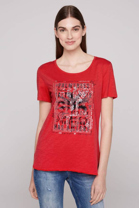 Soccx T-Shirt mit Pailletten-Artwork red orange