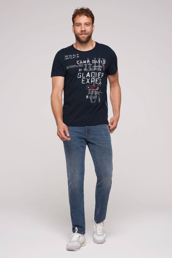 Soccx T-Shirt Mit Print Im Used Look Blue Navy