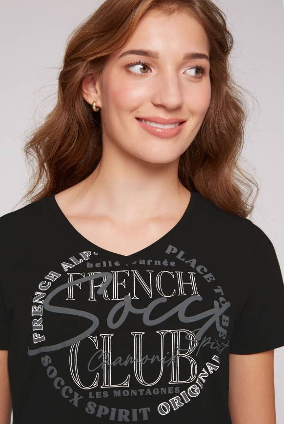 Soccx T-Shirt Mit V-Ausschnitt Und Print Black