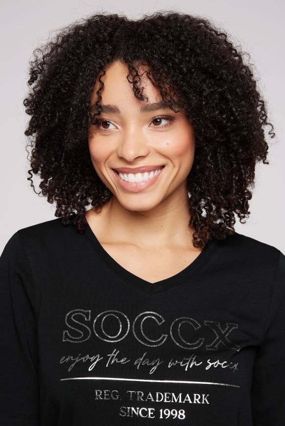Soccx T-Shirt Mit V-Ausschnitt Und Print Black