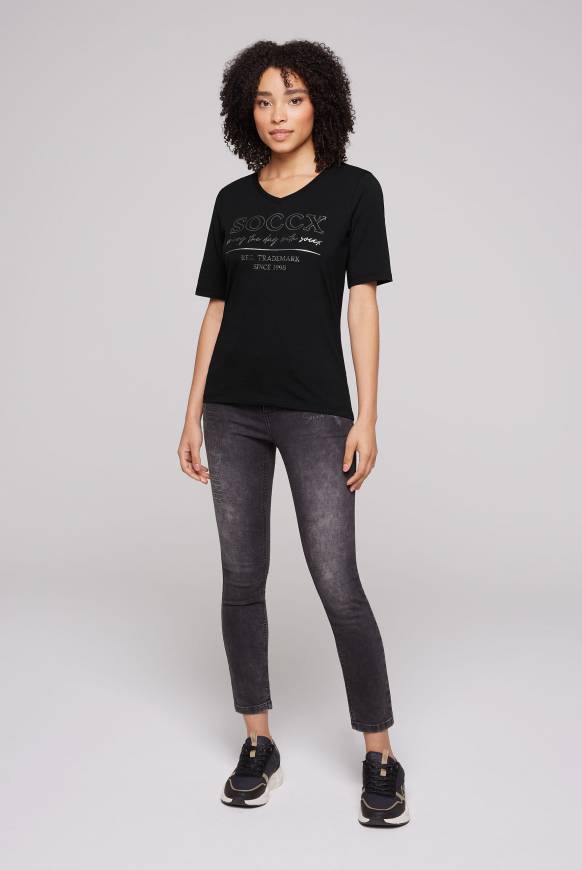 Soccx T-Shirt Mit V-Ausschnitt Und Print Black