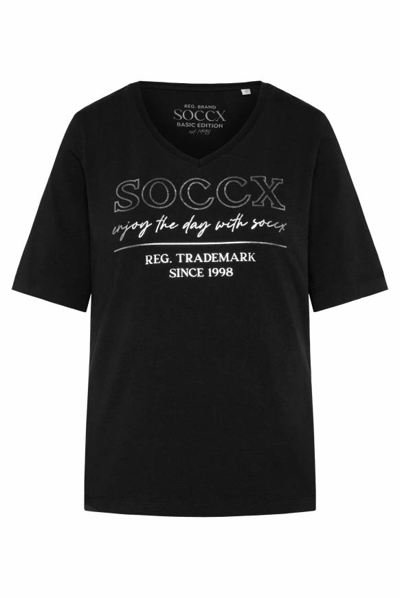 Soccx T-Shirt Mit V-Ausschnitt Und Print Black