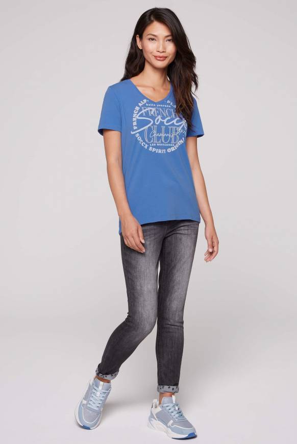 Soccx T-Shirt Mit V-Ausschnitt Und Print Vividblue