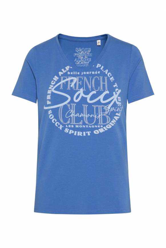Soccx T-Shirt Mit V-Ausschnitt Und Print Vividblue
