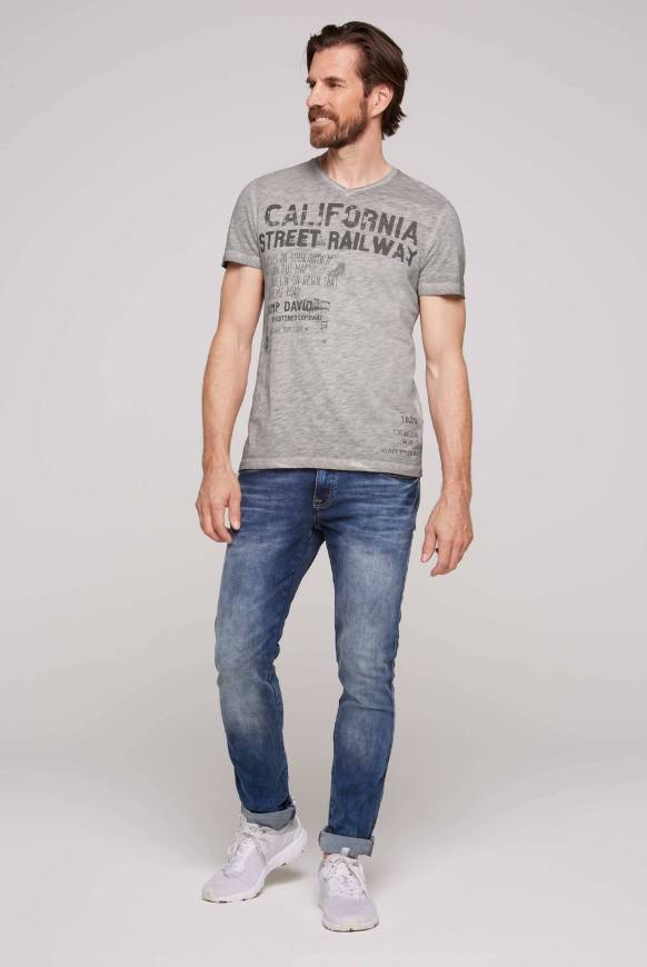 Soccx T-Shirt Mit V-Neck Im Vintage Style Shadow M