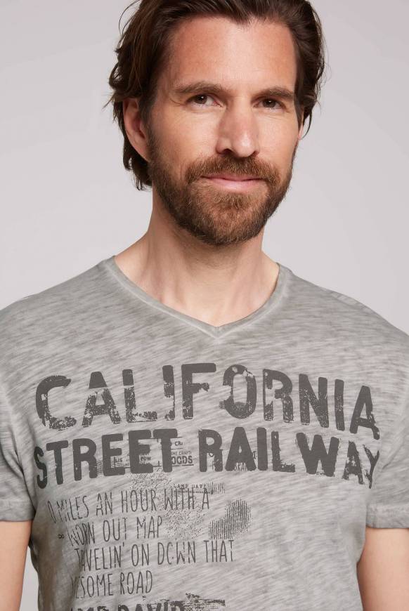 Soccx T-Shirt Mit V-Neck Im Vintage Style Shadow M