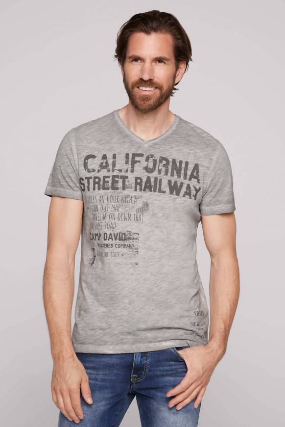 Soccx T-Shirt mit V-Neck im Vintage Style shadow M