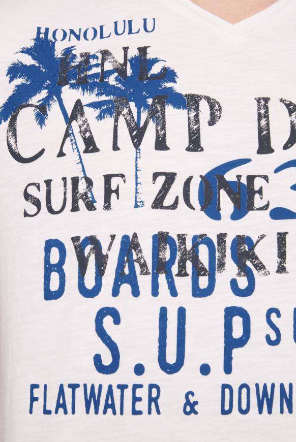 Soccx T-Shirt Mit V-Neck Und Print Artwork Ivory