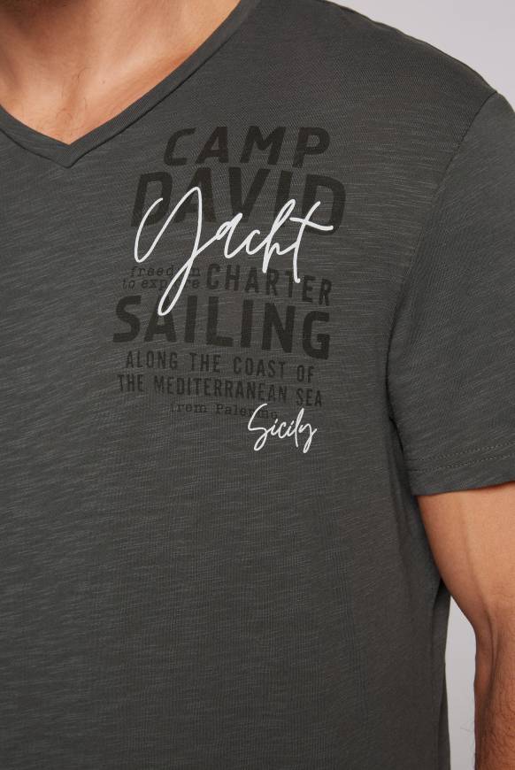 Soccx T-Shirt Mit V-Neck Und Print Ash S