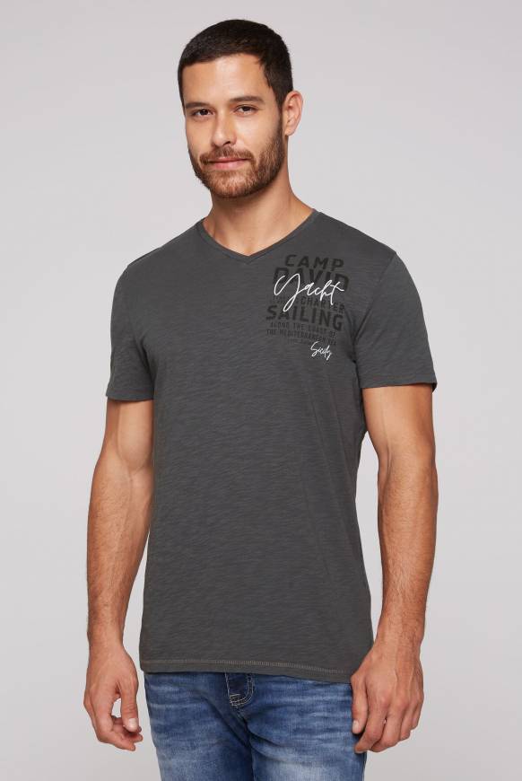 Soccx T-Shirt mit V-Neck und Print ash S