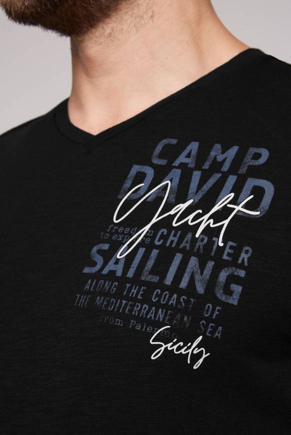 Soccx T-Shirt Mit V-Neck Und Print Black