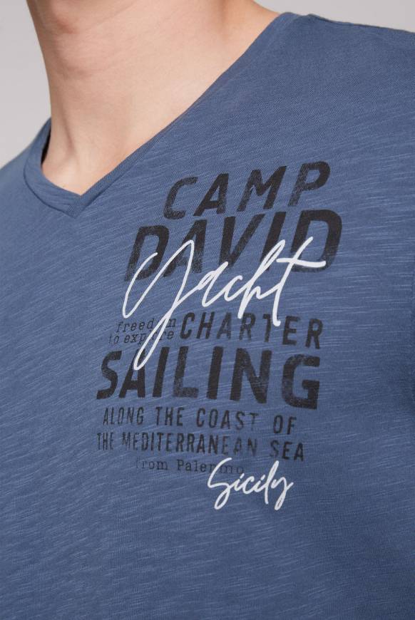 Soccx T-Shirt Mit V-Neck Und Print Blue Haze S