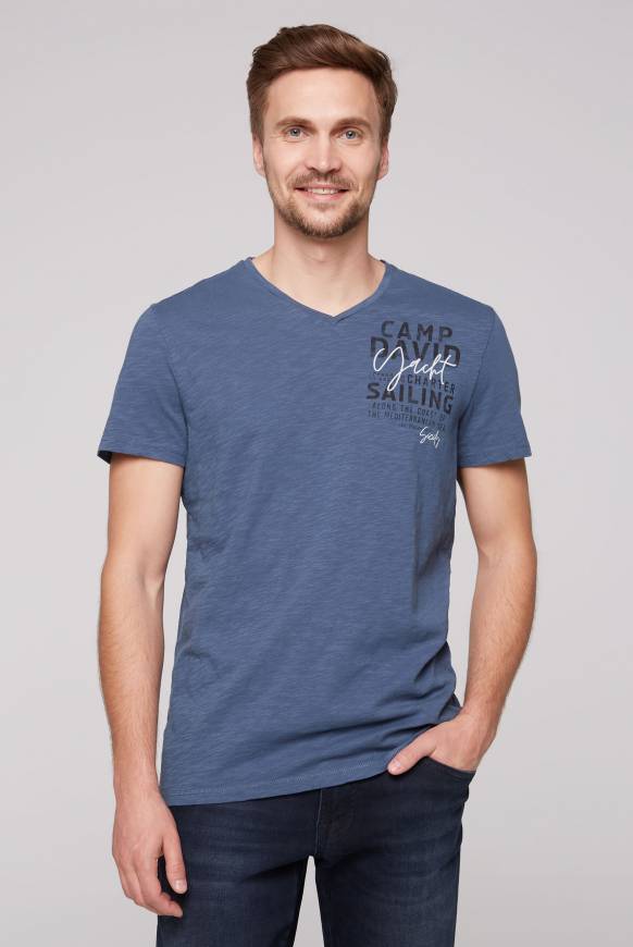 Soccx T-Shirt mit V-Neck und Print blue haze S