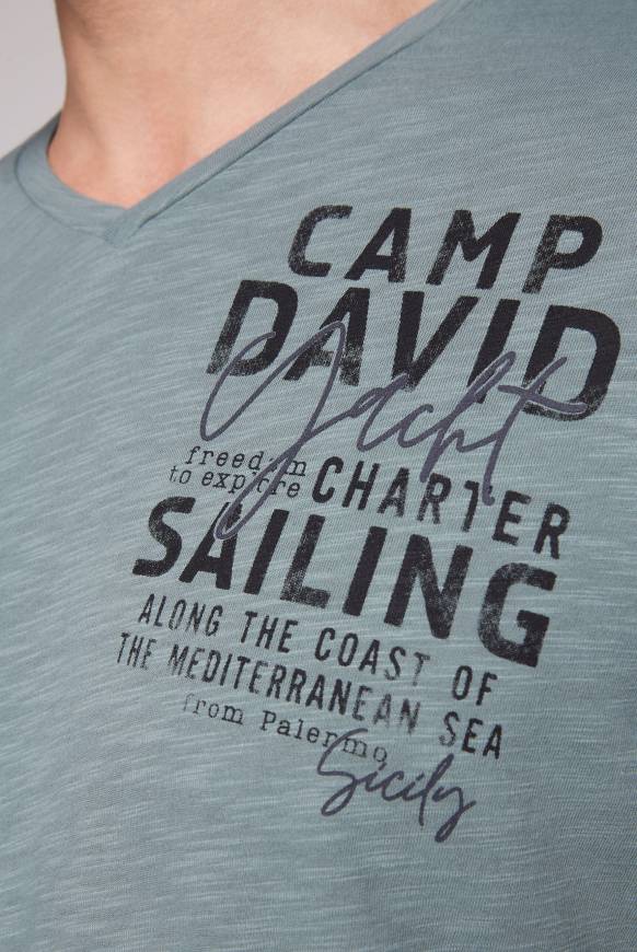 Soccx T-Shirt Mit V-Neck Und Print Grey Green S