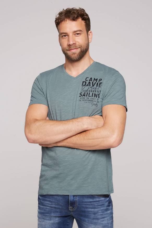 Soccx T-Shirt mit V-Neck und Print grey green S