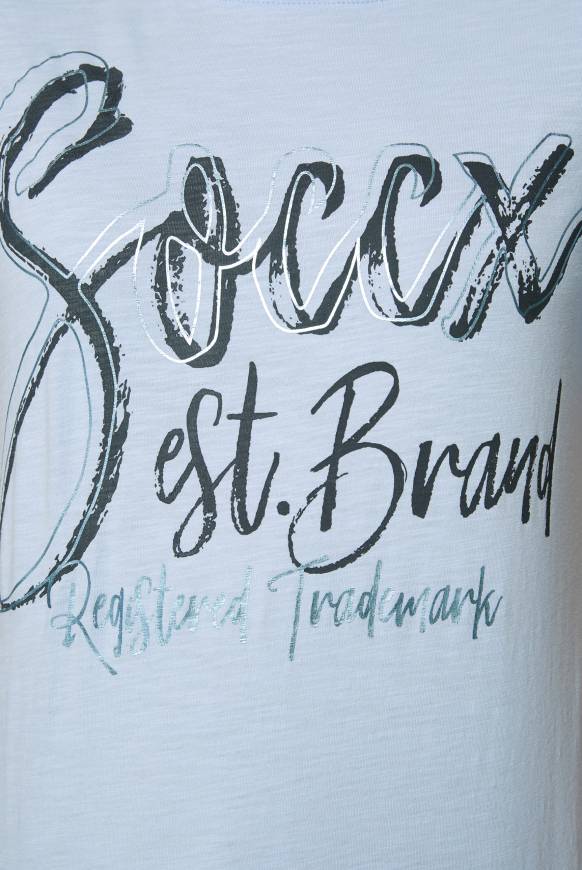 Soccx T-Shirt Mit Wording Print Cool Blue